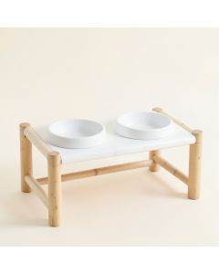 Elm Branch Pet Feeding Stand With Two Plain Empty Bowls - White (synthetic illustration; no displayed measurements)