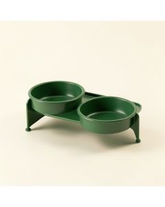 Cliff Edge Pet Feeding Stand With Two Plain Empty Bowls - Green (synthetic illustration; no displayed measurements)