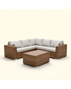 Falmouth 7 Piece Rattan Sectional Seating Group With Cushions (synthetic illustration; no displayed measurements)