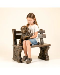 Young Girl With Her Puppy On Bench Reading Statue (synthetic illustration; no displayed measurements)