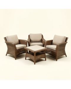 Ebern Designs 3Pcs Rattan Patio Conversation Set Outdoor Furniture Set W/ Table Cushion (synthetic illustration; no displayed measurements)