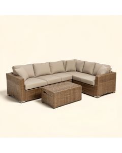 Troy Patio Furniture 5 Piece Rattan Sectional Seating Group With Cushions (synthetic illustration; no displayed measurements)