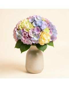 Hydrangea Floral Arrangement In Vase (synthetic illustration; no displayed measurements)