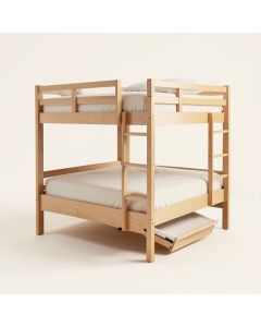 Pertev Twin Extra Long Over Full Standard Bunk Bed With Bookcase And Trundle By Virubi (synthetic illustration; no displayed measurements)
