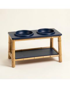 Stone Edge Pet Feeding Stand With Two Plain Empty Bowls - Navy (synthetic illustration; no displayed measurements)