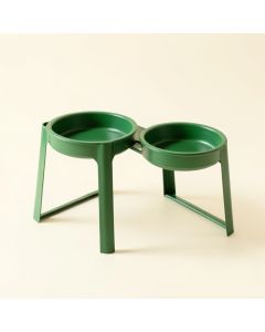 Aspen Arc Pet Feeding Stand With Two Plain Empty Bowls (synthetic illustration; no displayed measurements)
