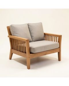 Berube Outdoor Teak Loveseat With Cushions (synthetic illustration; no displayed measurements)