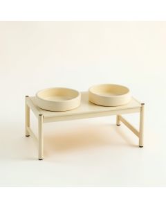Dune Crossing Pet Feeding Stand With Two Plain Empty Bowls - Ivory (synthetic illustration; no displayed measurements)