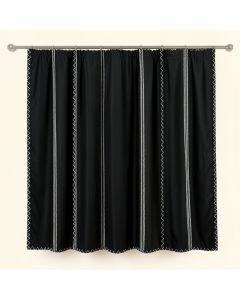 Pine Crossing Shower Curtain Hanging Flat From A Plain Rod - Black (synthetic illustration; no displayed measurements)