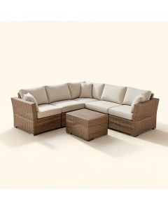 Danicia Outdoor Patio 6 Piece Rattan Sectional Seating Group With Cushions (synthetic illustration; no displayed measurements)