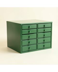Clay Bridge Small-Parts Storage Drawer Cabinet - Green (synthetic illustration; no displayed measurements)