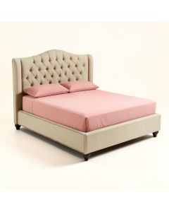 Button Tufted Wingback Standard King Bed With Nailhead Trim , Beige (synthetic illustration; no displayed measurements)