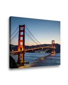 Panoramic Suspension Bridge Lit Up At Dusk (synthetic illustration; no displayed measurements)