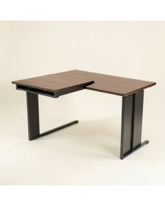 L-Shaped Desk With Monitor Stand Riser (synthetic illustration; no displayed measurements)