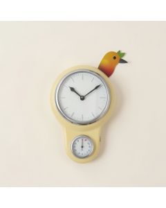 Fruit Bird Indoor/Outdoor Wall Clock And Thermometer (synthetic illustration; no displayed measurements)