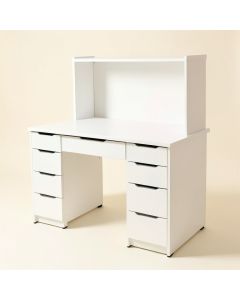 Writing Desk With 5 Drawers And Hutch Shelf , Modern Computer Workstation (synthetic illustration; no displayed measurements)