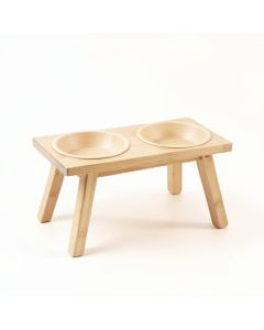 Slate Bend Pet Feeding Stand With Two Plain Empty Bowls - Beige (synthetic illustration; no displayed measurements)
