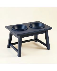 Maple Crest Pet Feeding Stand With Two Plain Empty Bowls - Navy (synthetic illustration; no displayed measurements)