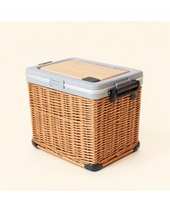 80 Qt . Portable Wicker Trolley Ice Chest With Cutting Board Bottle Opener And Cover Cooler (synthetic illustration; no displayed measurements)