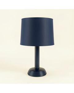 Olive Arc Table Lamp With A Plain Fabric Shade - Navy (synthetic illustration; no displayed measurements)