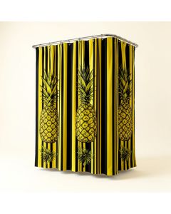 Kassandra Retro Striped Background With Pineapple Figures Vintage Hippie Graphic Single Shower Curtain (synthetic illustration; no displayed measurements)