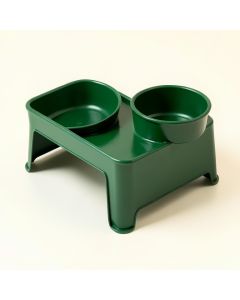 Ash Bridge Pet Feeding Stand With Two Plain Empty Bowls - Green (synthetic illustration; no displayed measurements)