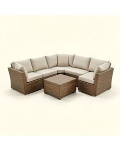 Falmouth 7 Piece Rattan Sectional Seating Group With Cushions (synthetic illustration; no displayed measurements)