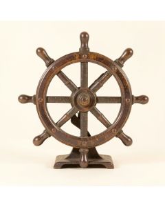 Distressed Ship Wheel Clock (synthetic illustration; no displayed measurements)