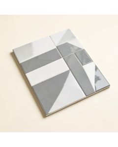 Linear Random Sized Metal Mosaic Tile In Glossy Gray/White (synthetic illustration; no displayed measurements)