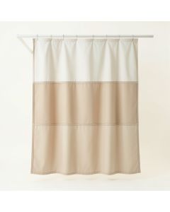 Pine Crest Shower Curtain Hanging Flat From A Plain Rod - Beige (synthetic illustration; no displayed measurements)