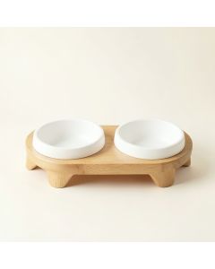 Dune Bend Pet Feeding Stand With Two Plain Empty Bowls - White (synthetic illustration; no displayed measurements)