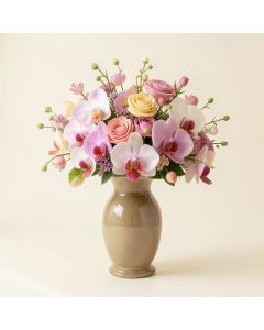 Liquid Illusion Dancing Lady Orchids Floral Arrangement In Vase (synthetic illustration; no displayed measurements)