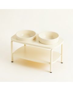 Spruce Bridge Pet Feeding Stand With Two Plain Empty Bowls - Ivory (synthetic illustration; no displayed measurements)
