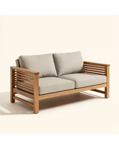 Montford Teak Patio Sofa With Cushions (synthetic illustration; no displayed measurements)