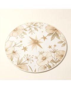 Abstract Floral Pattern With Star Design Nature Illustration Circular Arrangement Tan White Kitchen Mat (synthetic illustration; no displayed measurements)
