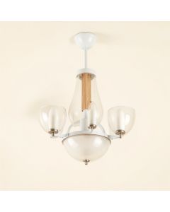Osma 6 - Light Shaded Tiered Chandelier With Wood Accents (synthetic illustration; no displayed measurements)