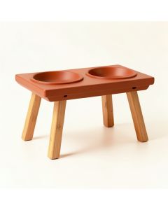 Cedar Dale Pet Feeding Stand With Two Plain Empty Bowls - Terracotta (synthetic illustration; no displayed measurements)