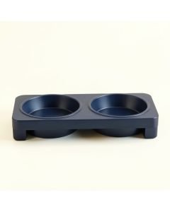 Juniper Bend Pet Feeding Stand With Two Plain Empty Bowls - Navy (synthetic illustration; no displayed measurements)