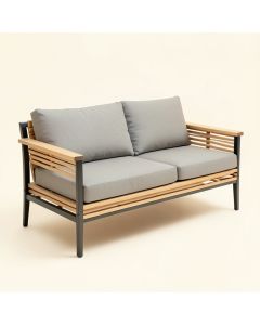 Marina Teak Patio Sofa With Cushions (synthetic illustration; no displayed measurements)