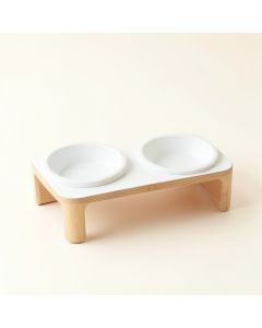 Brook Dell Pet Feeding Stand With Two Plain Empty Bowls - White (synthetic illustration; no displayed measurements)