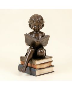 Bieber Girl Sitting On A Stack Of Books Reading A Book Statue (synthetic illustration; no displayed measurements)