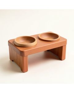 Ash Crossing Pet Feeding Stand With Two Plain Empty Bowls - Terracotta (synthetic illustration; no displayed measurements)