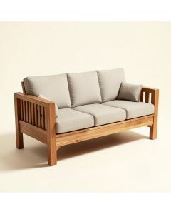 Asther Teak Patio Sofa With Cushions (synthetic illustration; no displayed measurements)