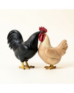 Morten 2 Piece Hand Painted Wood Rooster And Hen Figurine Set (synthetic illustration; no displayed measurements)