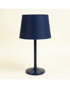 Rowan Crest Table Lamp With A Plain Fabric Shade - Navy (synthetic illustration; no displayed measurements)