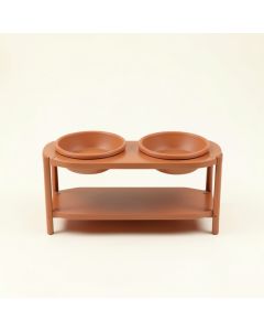 Dune Bluff Pet Feeding Stand With Two Plain Empty Bowls - Terracotta (synthetic illustration; no displayed measurements)