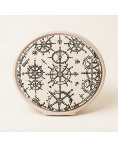 On Ship Wheel 7 Piece Coaster Set With Holder (synthetic illustration; no displayed measurements)