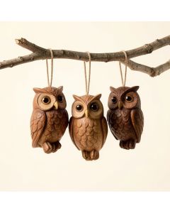 Hanging Baby Owlets On A Branch (synthetic illustration; no displayed measurements)