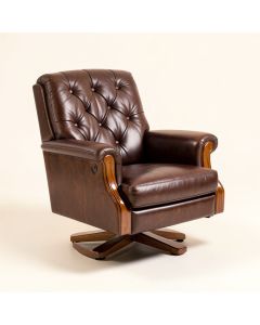 Kirby 35.5 '' Wide Tufted Genuine Leather Swivel Club Chair (synthetic illustration; no displayed measurements)