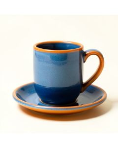 Polish Pottery Amarillo Coffee Mug With Saucer (synthetic illustration; no displayed measurements)